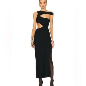 Staud Prismatic Asymmetric Cutout Ribbed-knit Maxi Dress Black Size 10